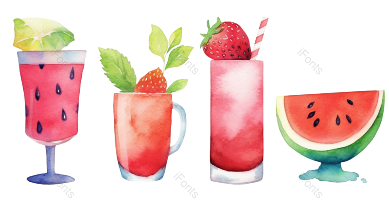 西瓜图片,清新元素,夏天PNG,插画免抠素材